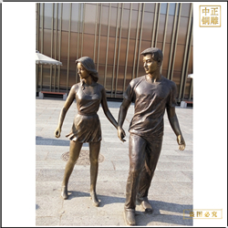情侶手拉手銅雕塑 情侶手拉手銅雕塑